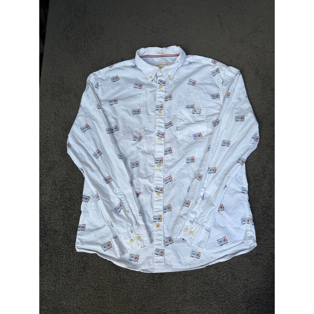 Aeropostale Mens White Cassette Tape Print Button Down Shirt Large AE1011109102